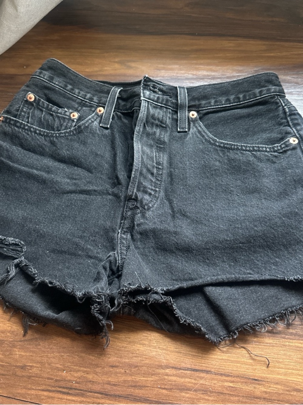 Levi's Black Frayed Hem Denim Shorts